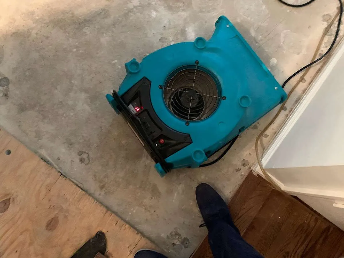 Air mover drying subfloor during Leak Detection & Repair in Little Elm